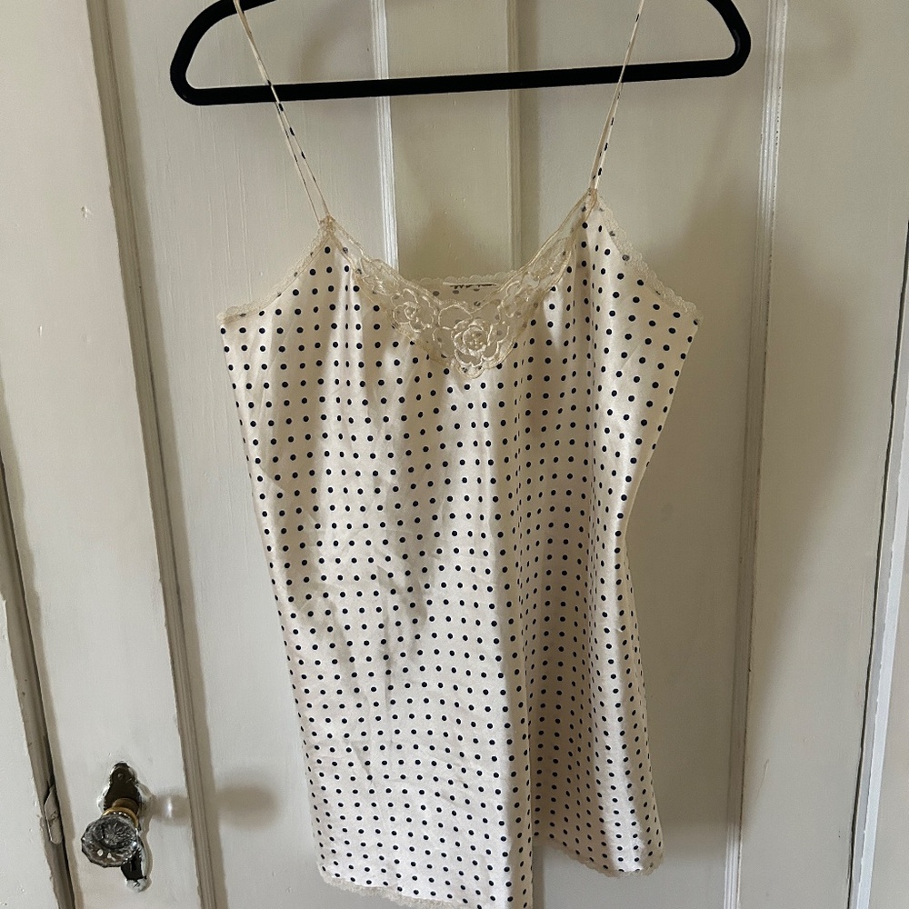 Vintage White and Blue Polkadot Silk Slip Dress